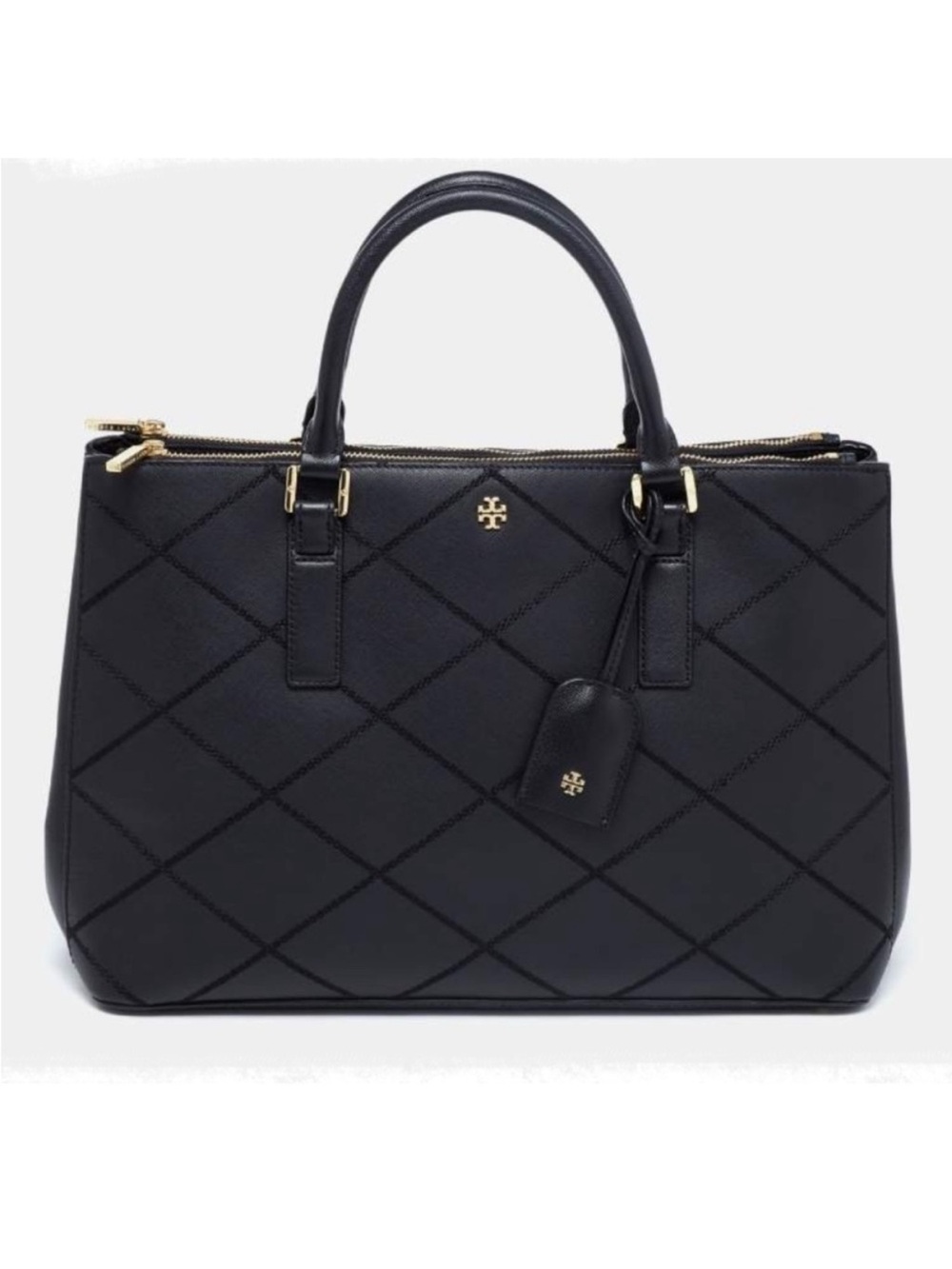 Tory Burch Robinson Black Quilted Satchel with Gold Hardware